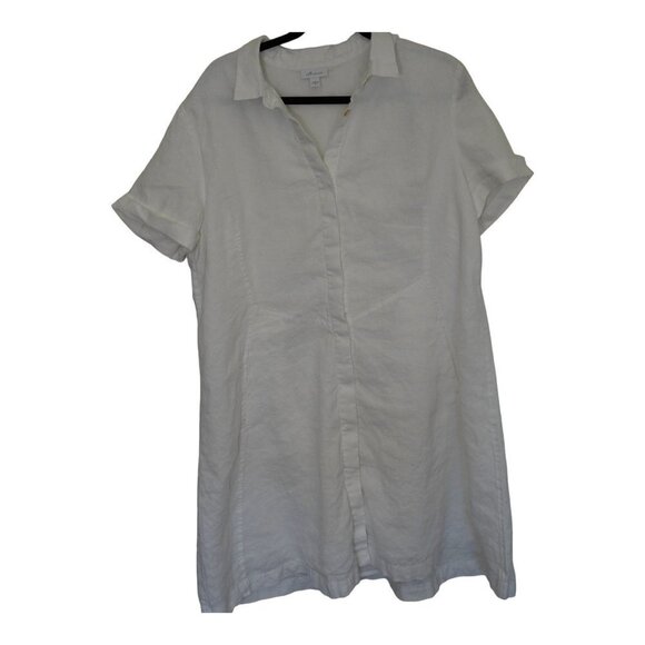 EUC J.Jill Love White Linen Collar Shirt Dress Button Front‎ Short Sleeve Sz XL - Picture 1 of 9